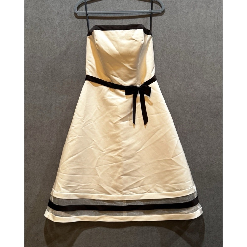 Eden Maids Ivory Strapless A-Line Cocktail Dress Bow‎ Accent RN 75428